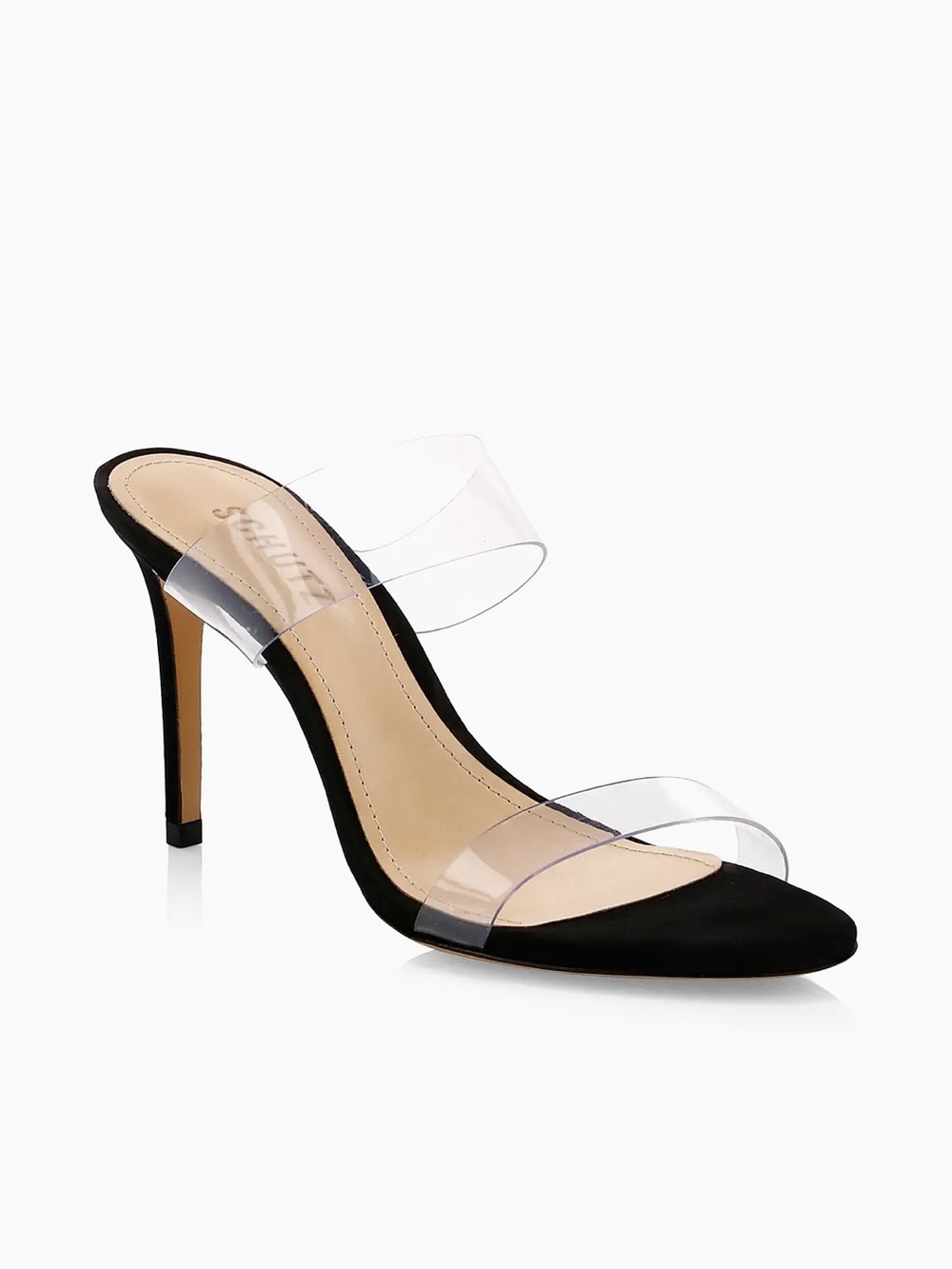 SCHUTZ Ariella 100MM Transparent Vinyl Stiletto Mules-Black (8.5)